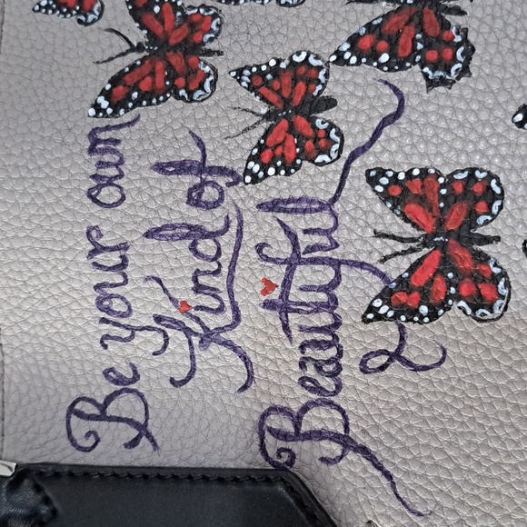 Hand Crafted Painted Leather Bag Tote Butterflies - Picture 6 of 17